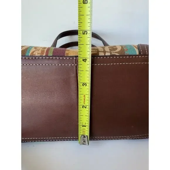 Fossil Striped Canvas Handbag Leather Trim Handles Shoulder Strap 9x7”​ - Picture 8 of 12